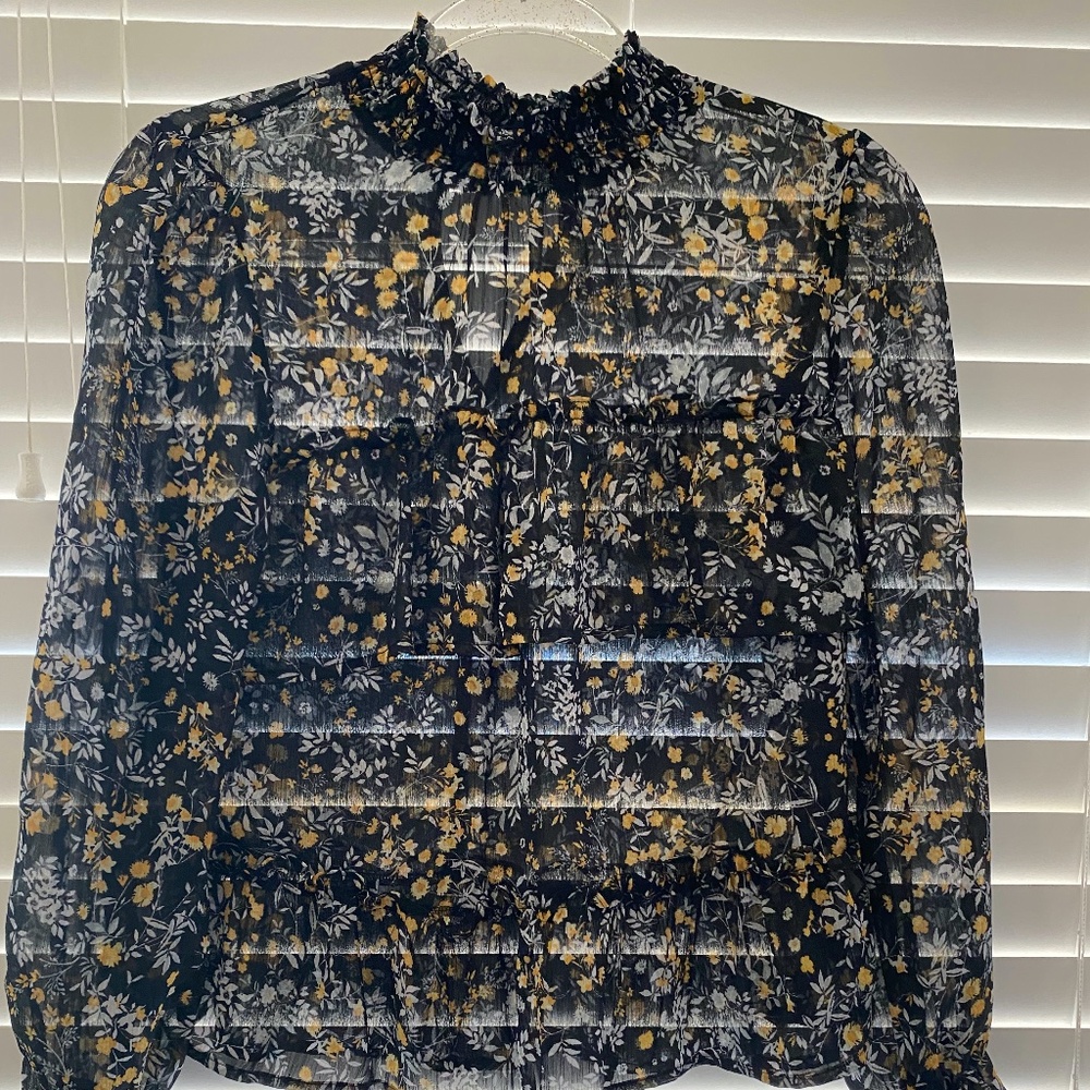 sheer black and yellow floral blouse